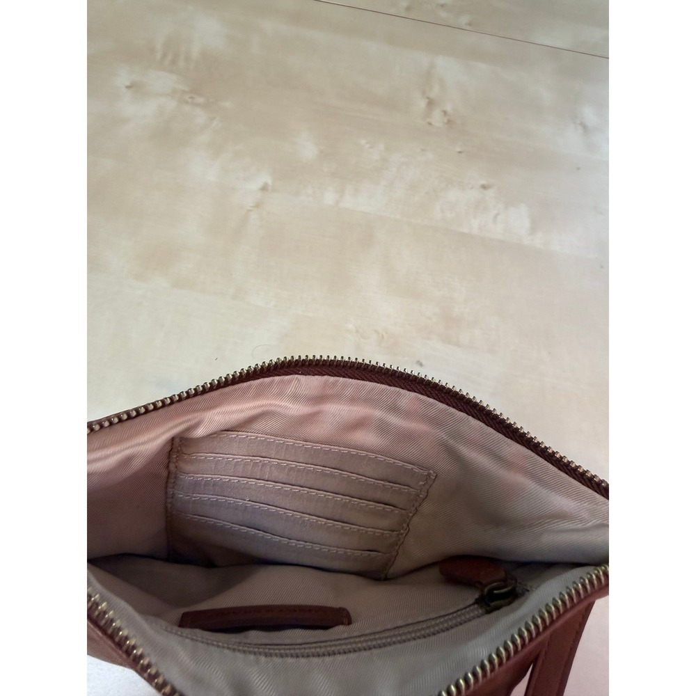 Lucky Brand Cognac Brown Leather Chevron Stitch Wristlet Clutch Bag - Picture 3 of 10